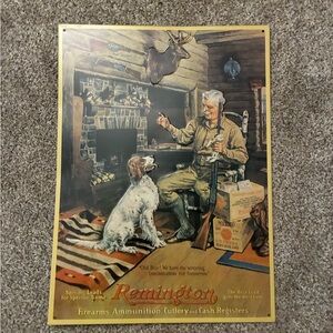 Remington Hunting Scene metal sign with Hunter and Dog